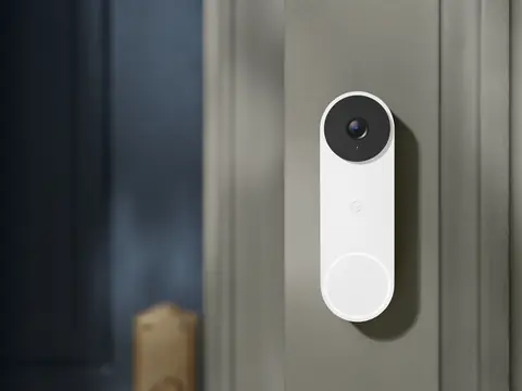 ADT+ video doorbell (Google Nest Doorbell, wired) beside a front door, for Westfield, IN homes